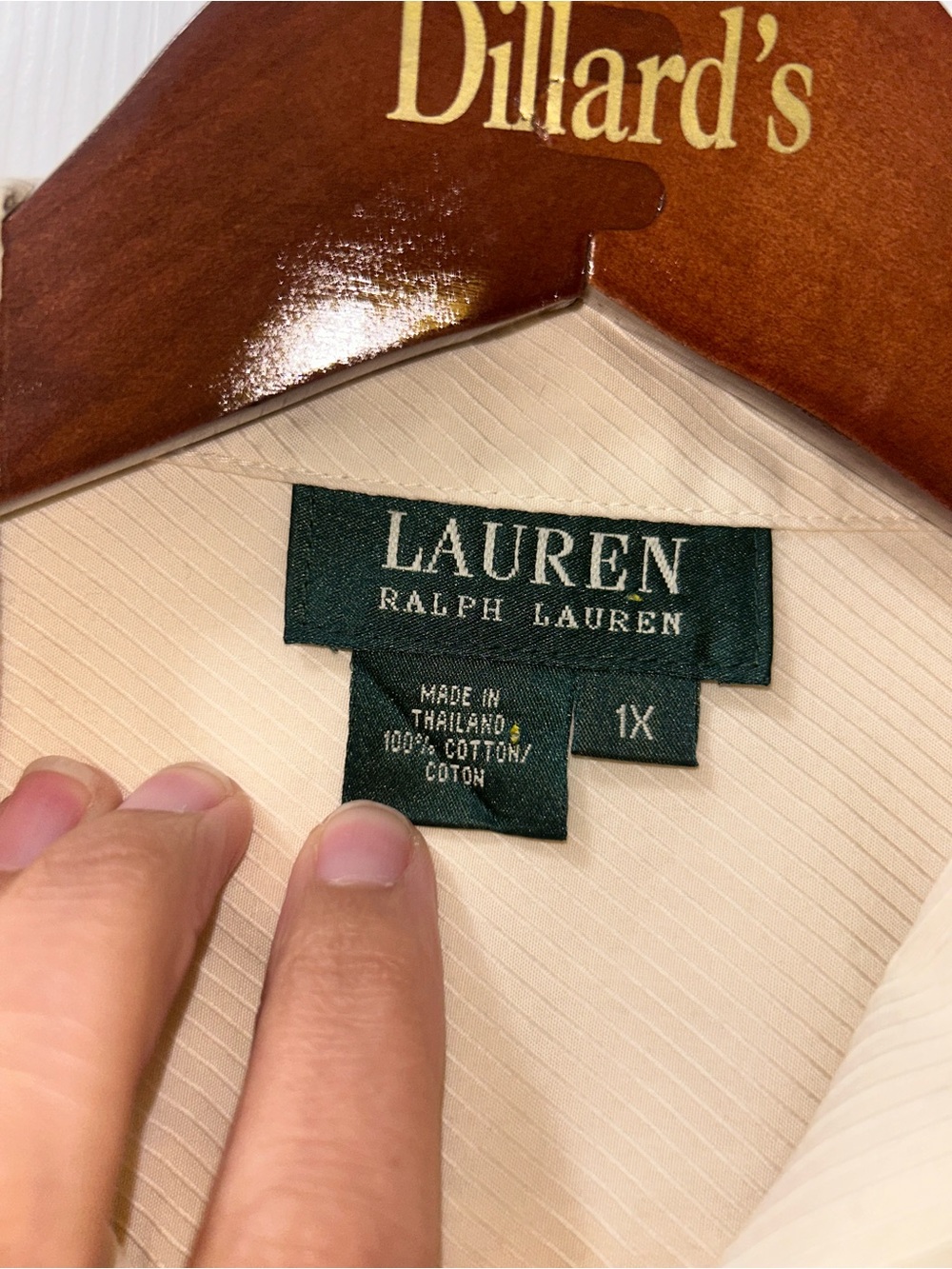 Lauren Ralph Lauren 1X Ivory Pleated Bib Front 100% Cotton Button Down - Picture 6 of 9